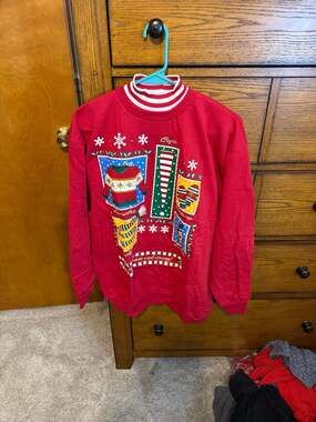 Vintage 90s Red Puffy Paint Ugly Christmas Sweatshirt with Mock Neck